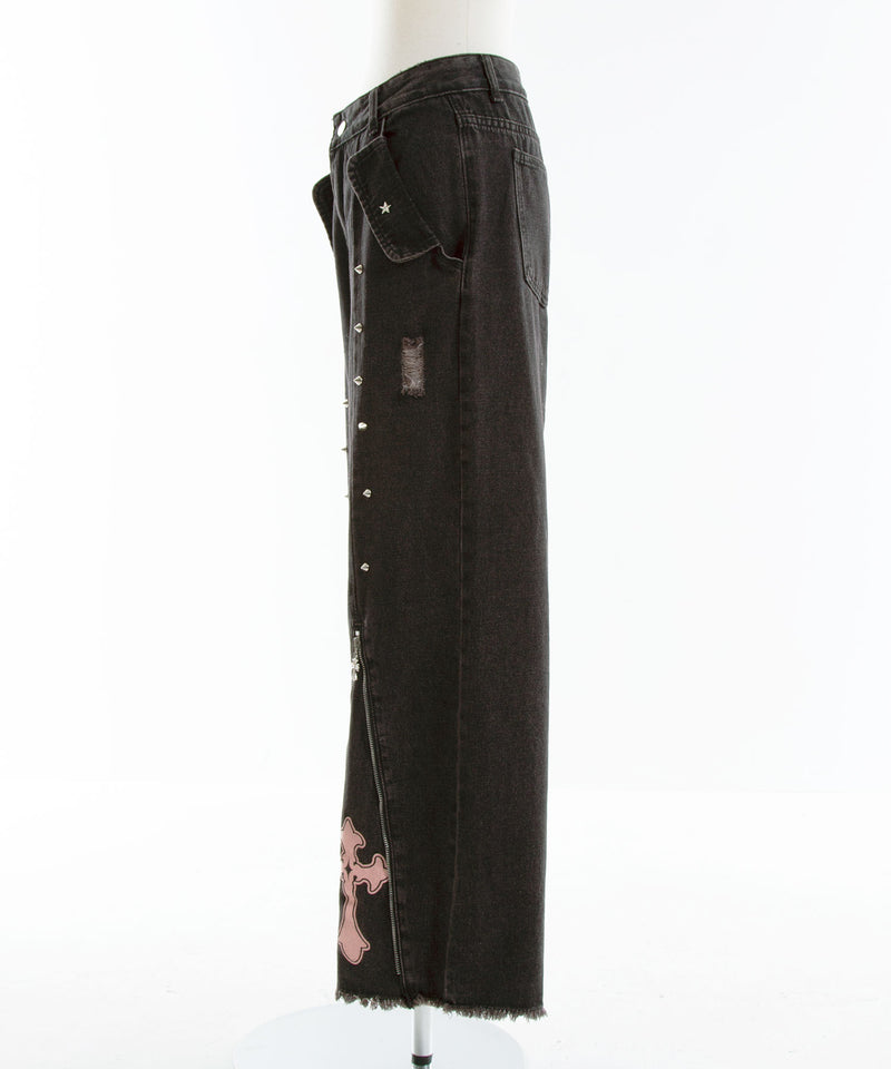 まとめ買い対象】スタッズピンク十字架デニムパンツ – レディース