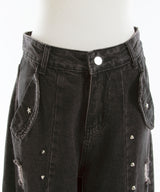 スタッズピンク十字架デニムパンツ