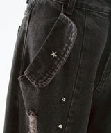 スタッズピンク十字架デニムパンツ