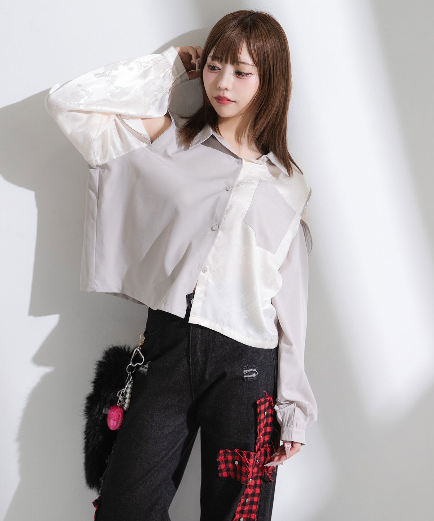 肩ジップ2wayドラゴン柄配色シャツブラウス – レディースファッション