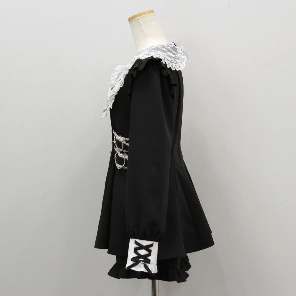 レースリボン襟フリルウエストハートバックルセットアップ