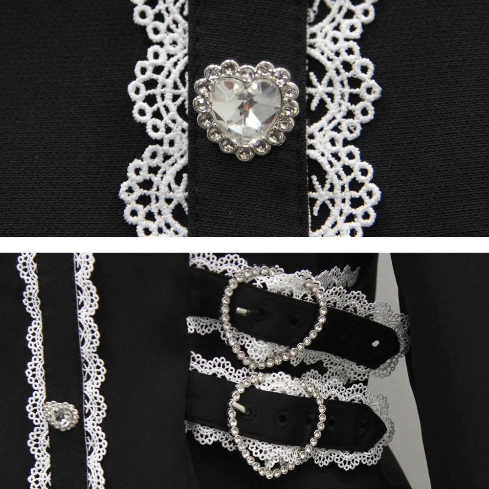 レースリボン襟フリルウエストハートバックルセットアップ