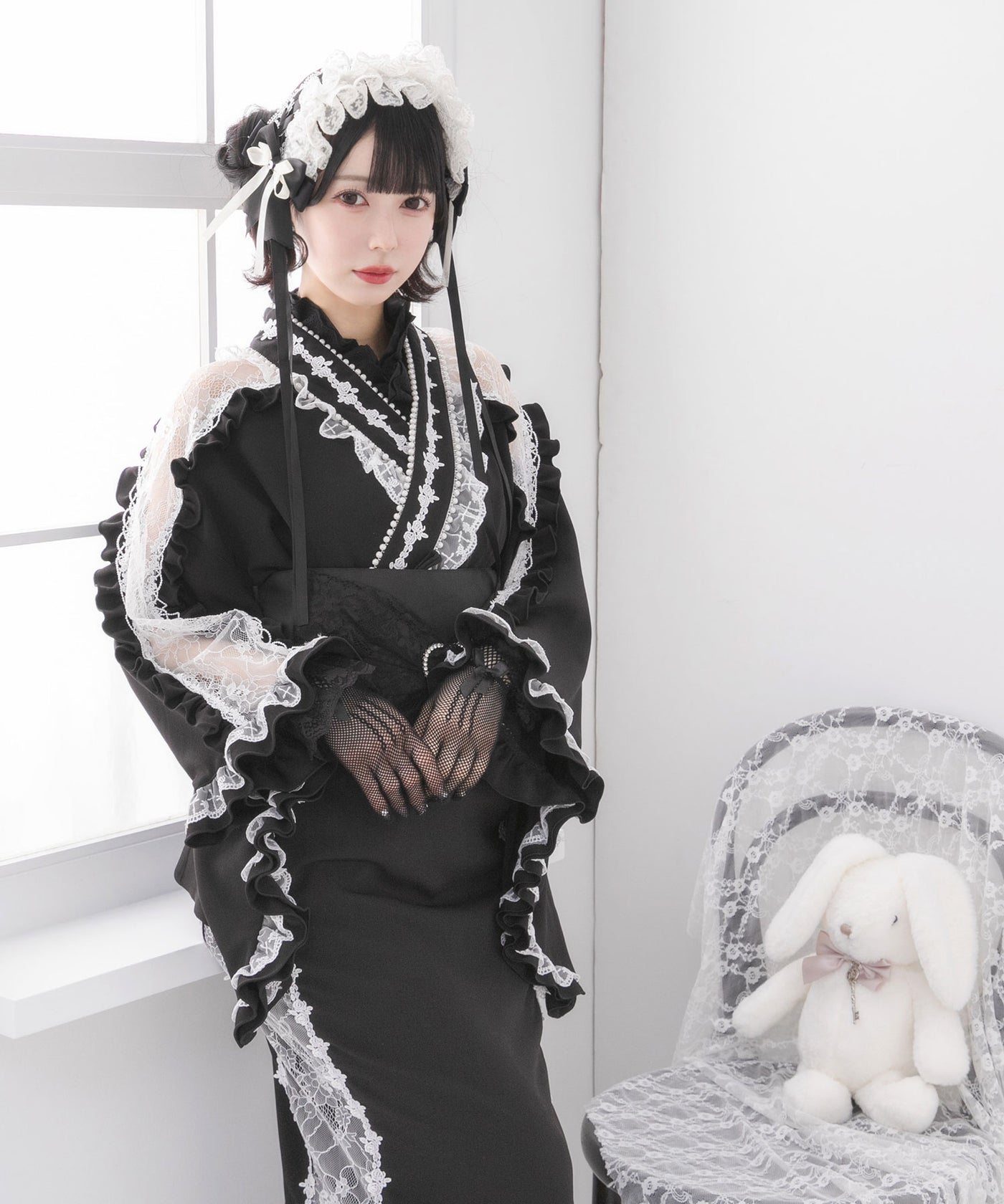 レディース甚平 浴衣ドレス フリル レース バラ 蝶 3点セット M〜L 浴衣ドレス バラ×リボン柄 浴衣ドレス 帯付き 帯付き3点セット