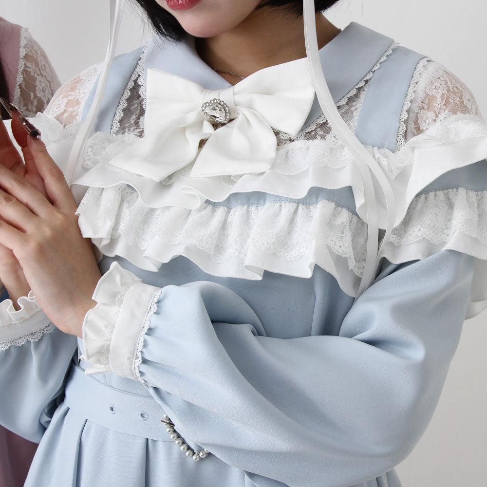 リボンフリルワンピース＋ビジューショートジャケット