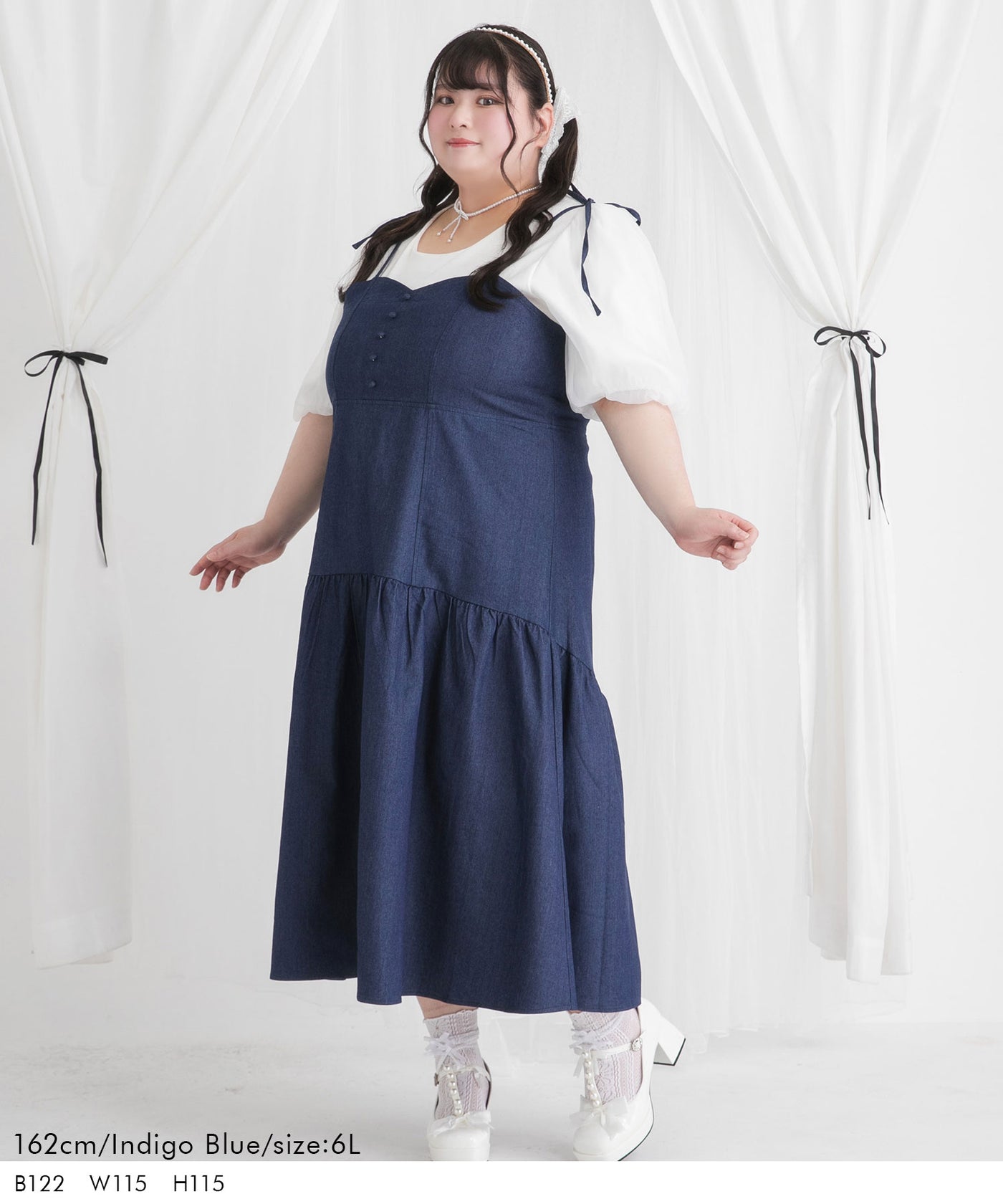 4L〜6L】マーメイドデニムキャミワンピース – レディース