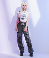 【メール便】プリントクロップド丈半袖Tシャツ