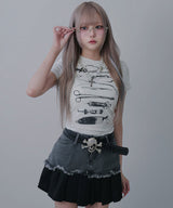 【メール便】プリントクロップド丈半袖Tシャツ