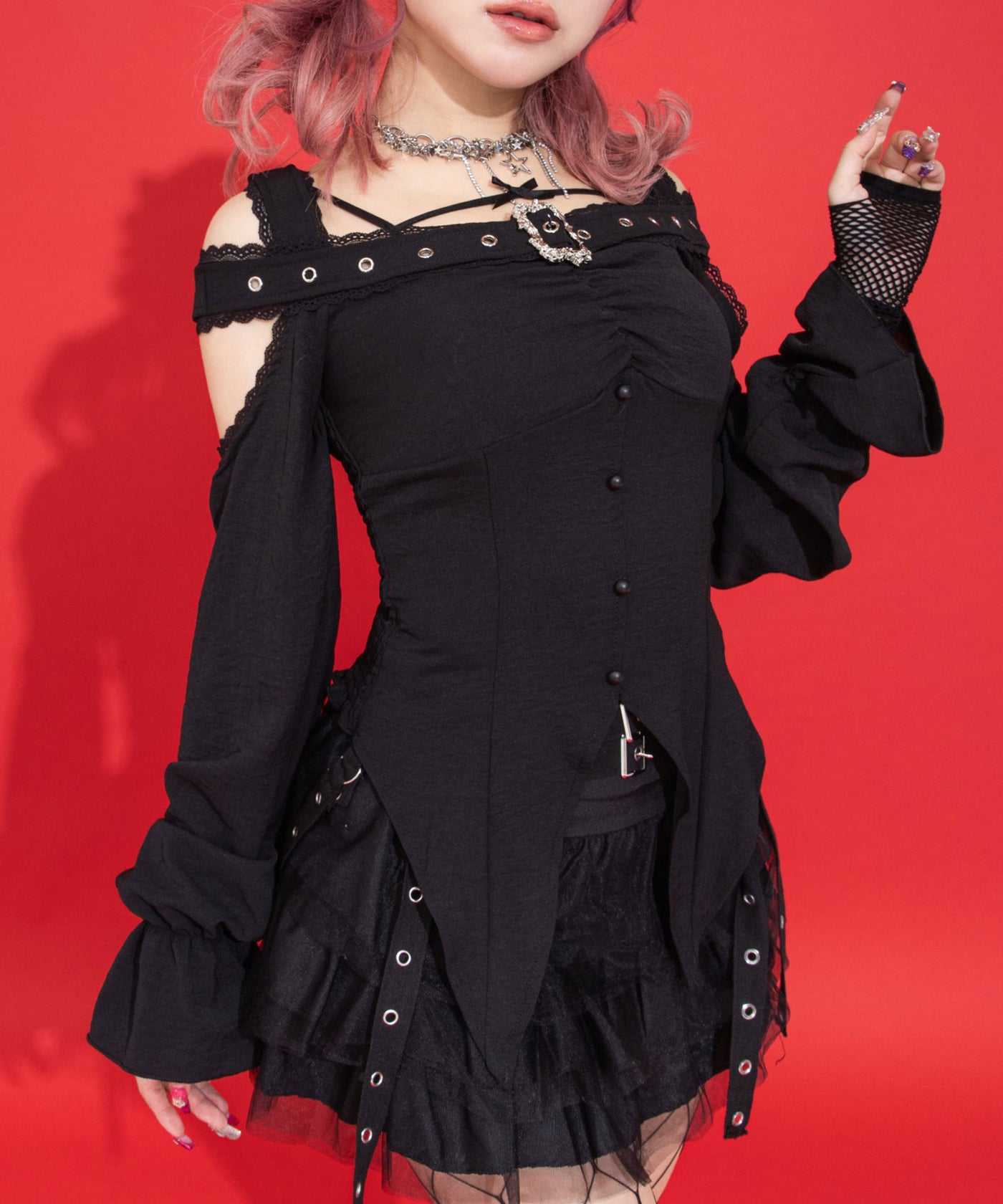 【d.i.a. 】オフショルダー トップス 魅せブラ レース ギャル サイドギャザーオフショルダーレーストップス トップス