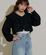 ラッフルカラークロップドブラウス