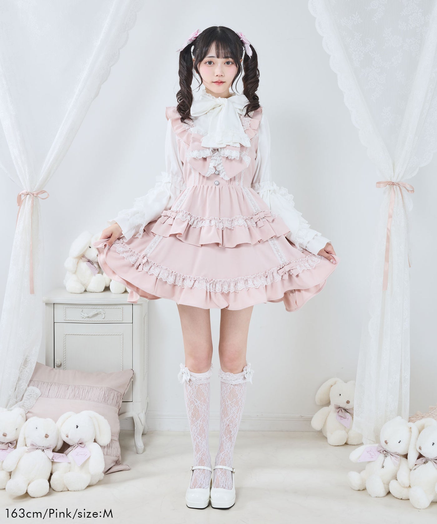 秋冬新作クーポン対象】フリルたっぷりはしごレースリボンミニ