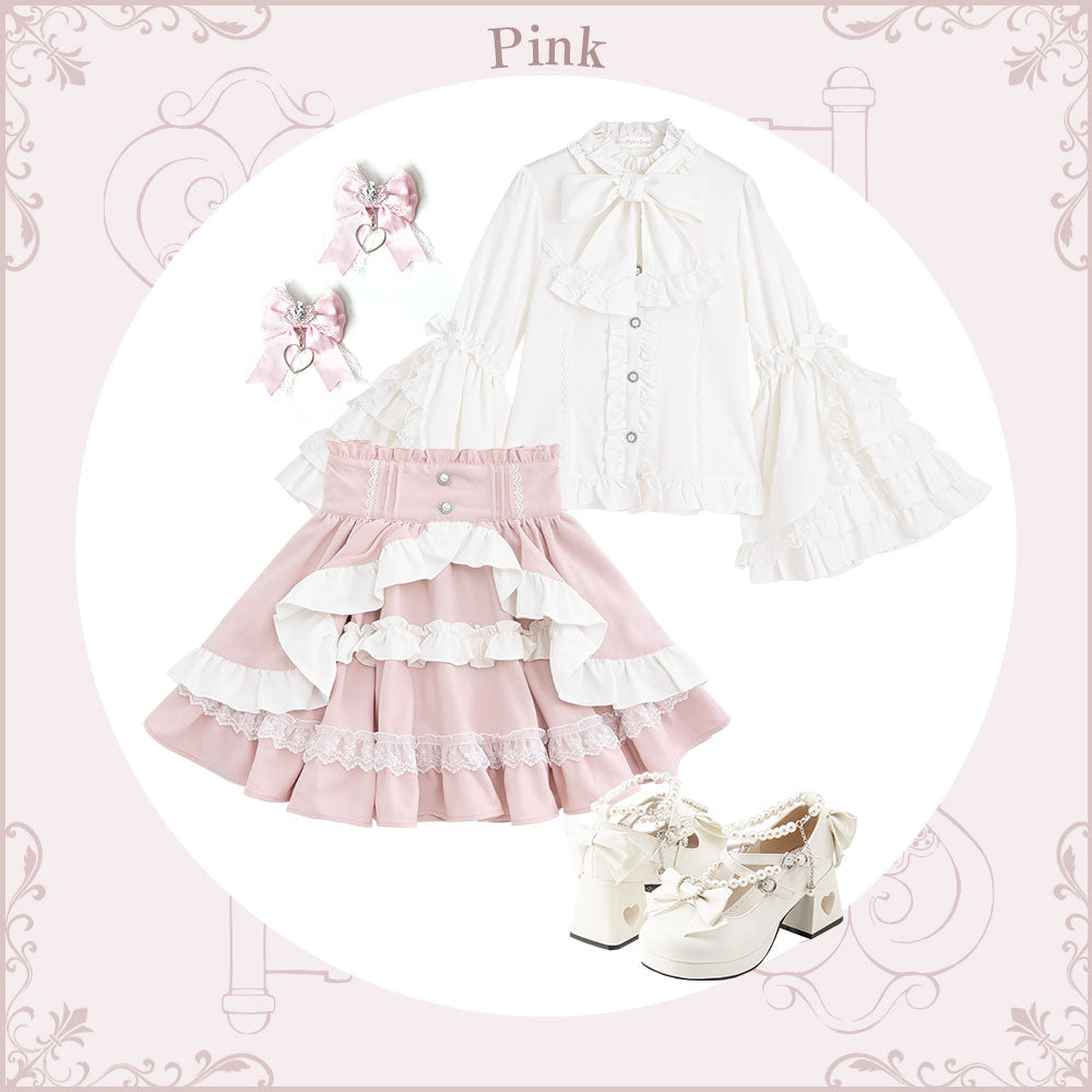 カシュクールフリルたっぷりリボンミニスカート – レディース