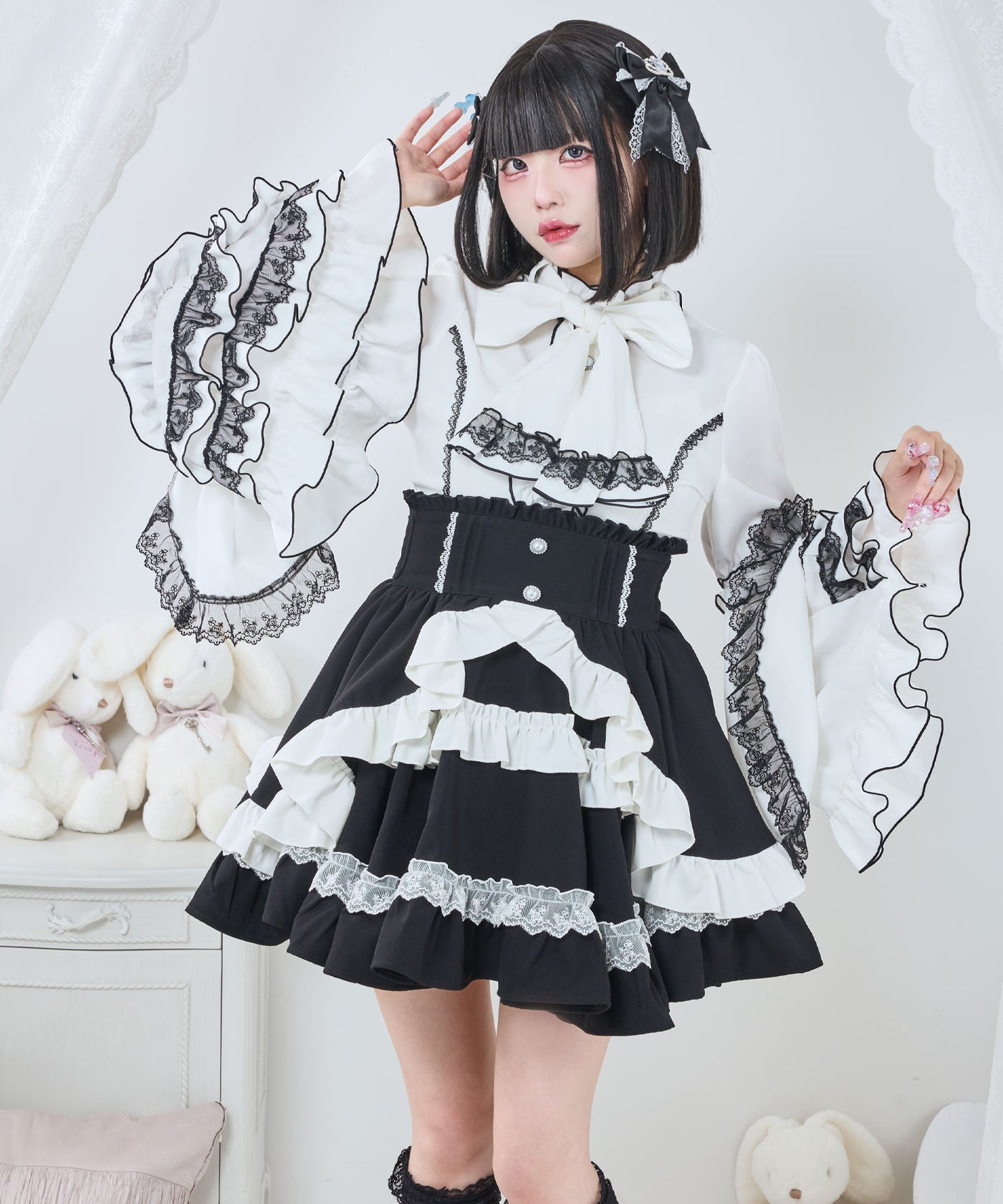 カシュクールフリルたっぷりリボンミニスカート – レディース