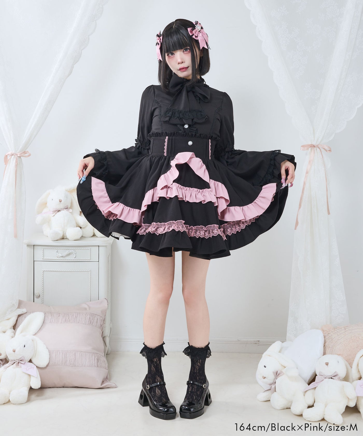 カシュクールフリルたっぷりリボンミニスカート – レディース