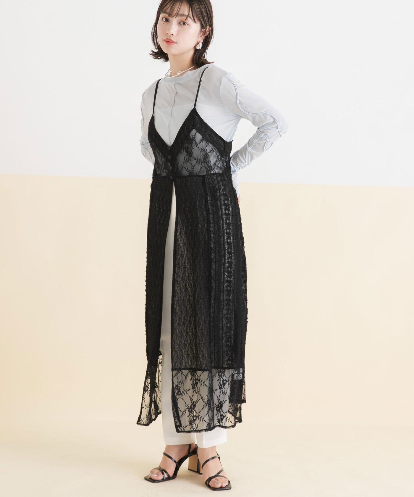 レースパッチワークキャミワンピース – レディースファッション