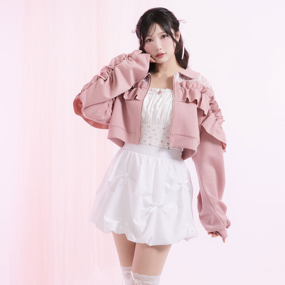 ヨークレースフリルショートブルゾン【大きいサイズ有り