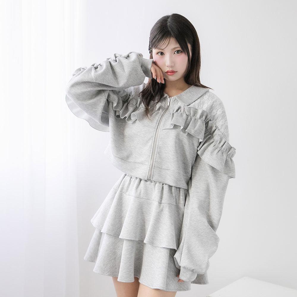 ヨークレースフリルショートブルゾン【大きいサイズ有り