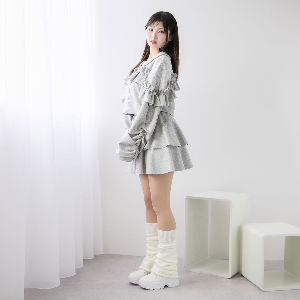 ヨークレースフリルショートブルゾン【大きいサイズ有り