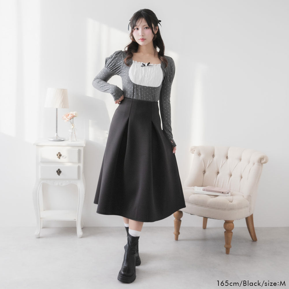 シンプルタックダンボールフレアスカート – レディースファッション