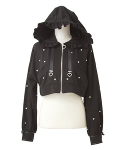 ハートドットビジューフリルショートパーカー