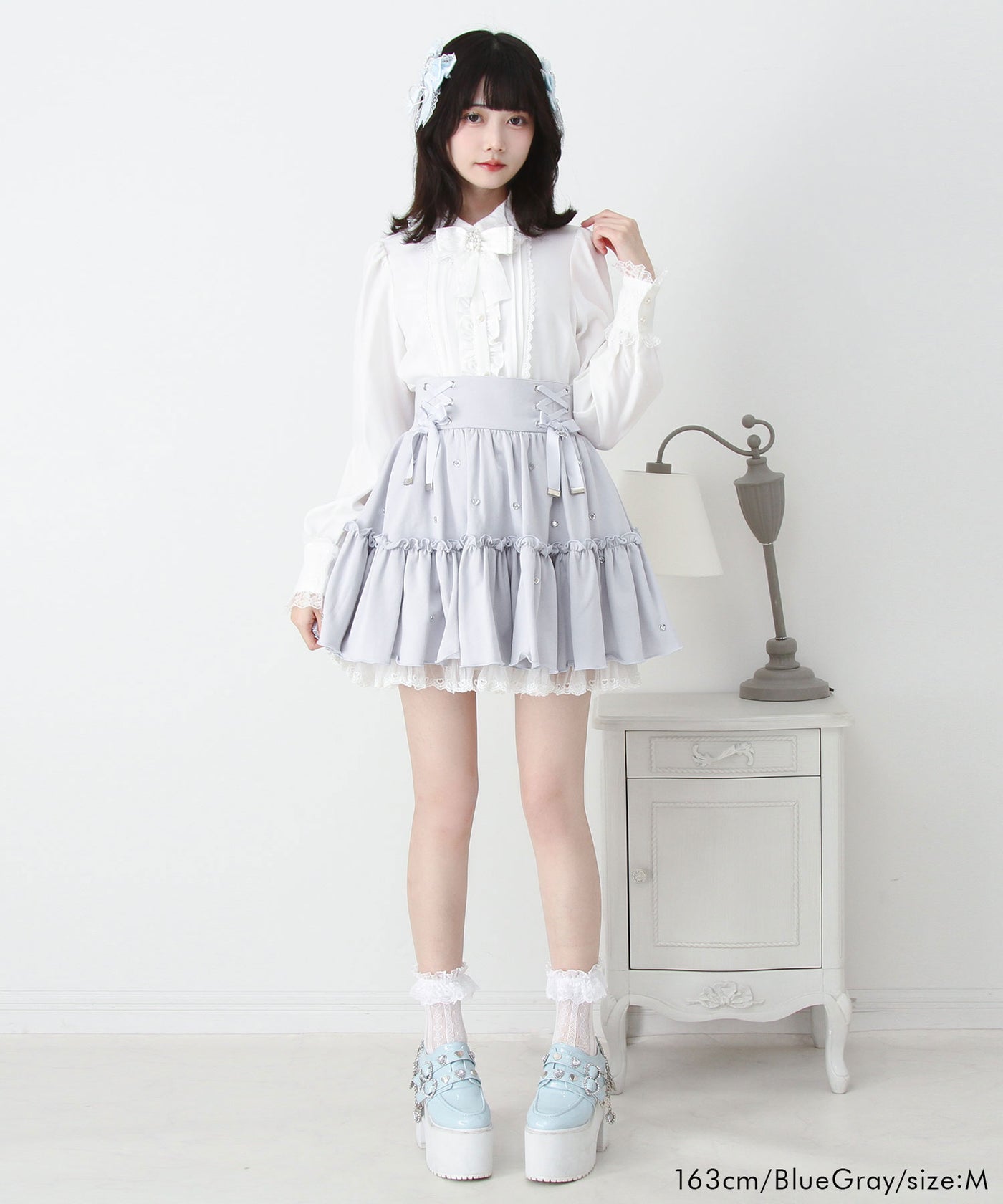 レースアップフリルハートビジュードットスカート – レディース