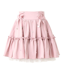 レースアップフリルハートビジュードットスカート