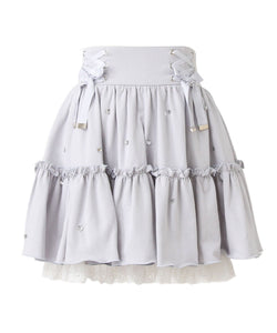 レースアップフリルハートビジュードットスカート