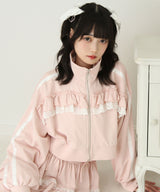 ハイネックフリルレースリボンパーカー