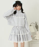 ハイネックフリルレースリボンパーカー