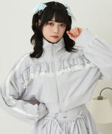 ハイネックフリルレースリボンパーカー