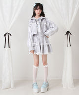 ハイネックフリルレースリボンパーカー