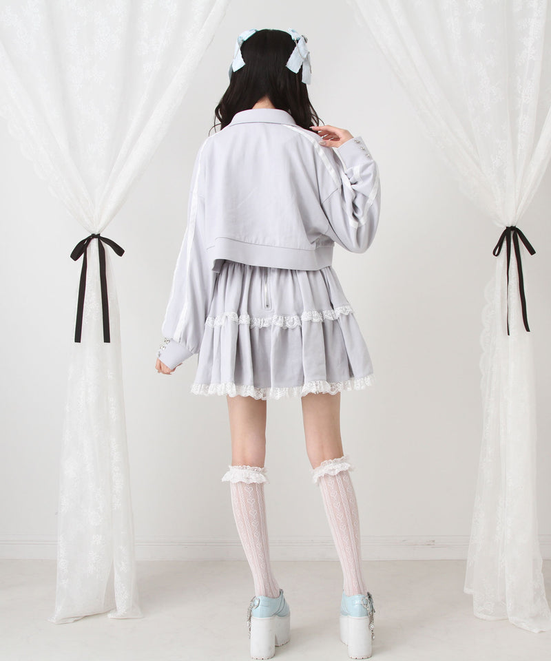 ハイネックフリルレースリボンパーカー