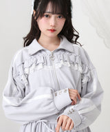 ハイネックフリルレースリボンパーカー