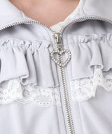 ハイネックフリルレースリボンパーカー