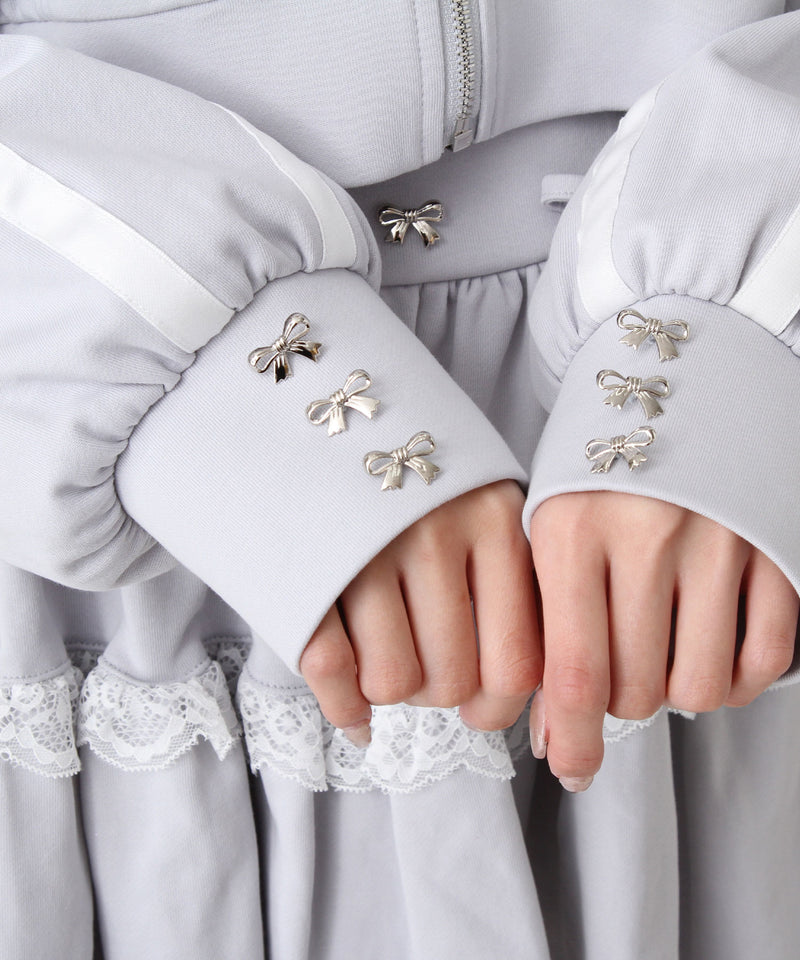 ハイネックフリルレースリボンパーカー