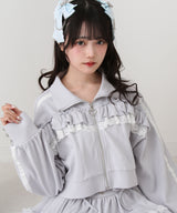 ハイネックフリルレースリボンパーカー