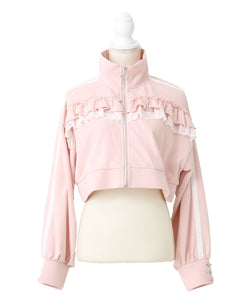 ハイネックフリルレースリボンパーカー