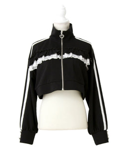 ハイネックフリルレースリボンパーカー