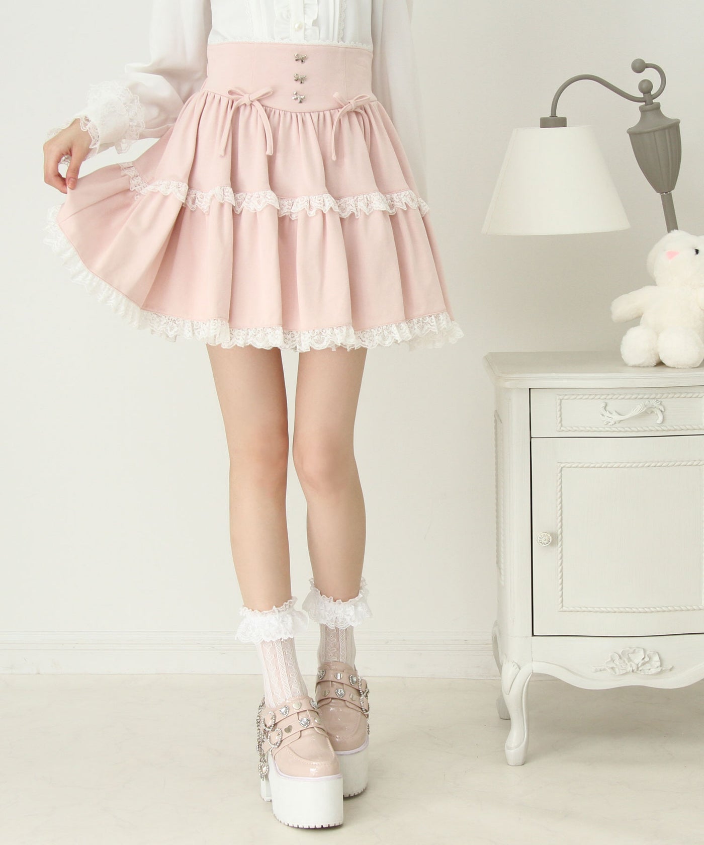 フリルリボンたっぷり裏毛スカート – レディースファッション通販の夢