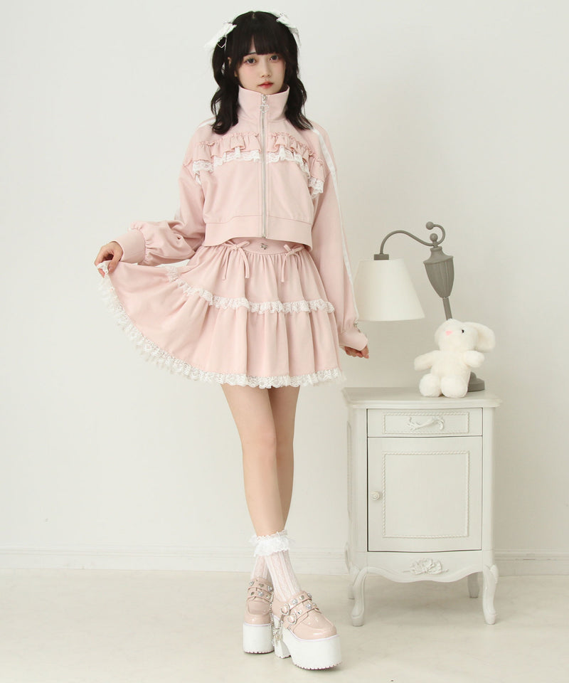 フリルリボンたっぷり裏毛スカート