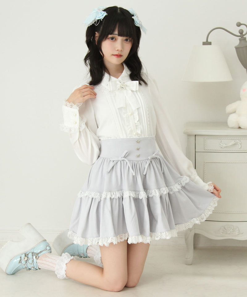 フリルリボンたっぷり裏毛スカート