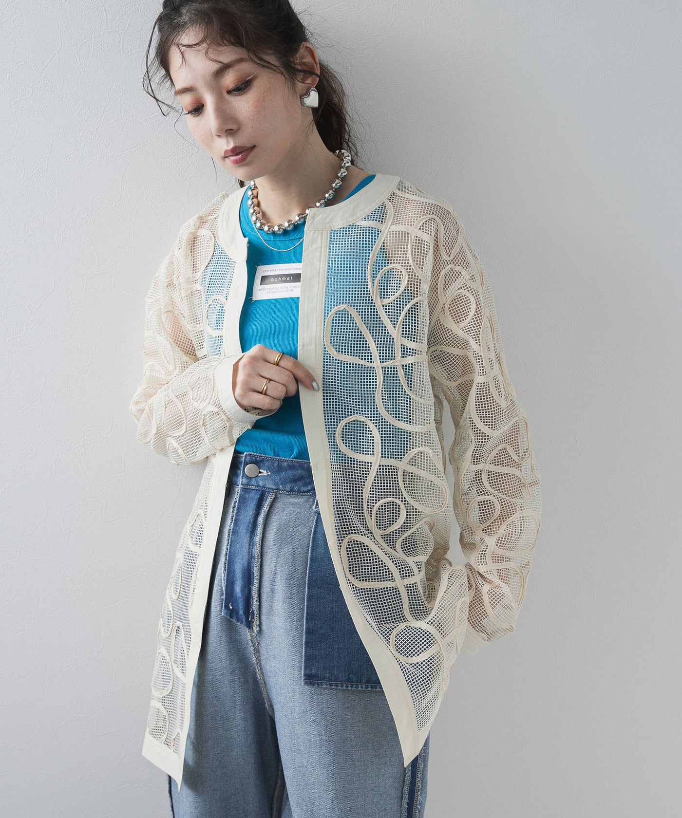 Eiko Kondo 日本製 アート風刺繍 メッシュ シースルー チュニック コード刺繍メッシュチュニックカーデ – レディースファッション通販の