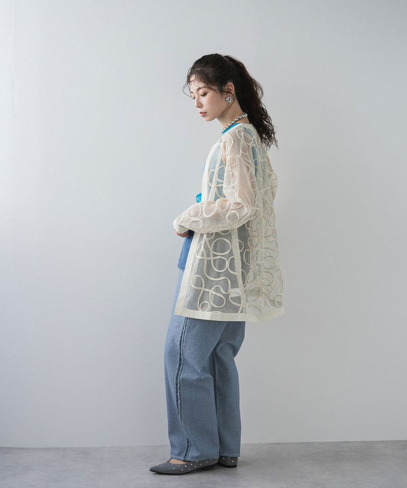 【最上もが着用】コード刺繍メッシュチュニックカーデ