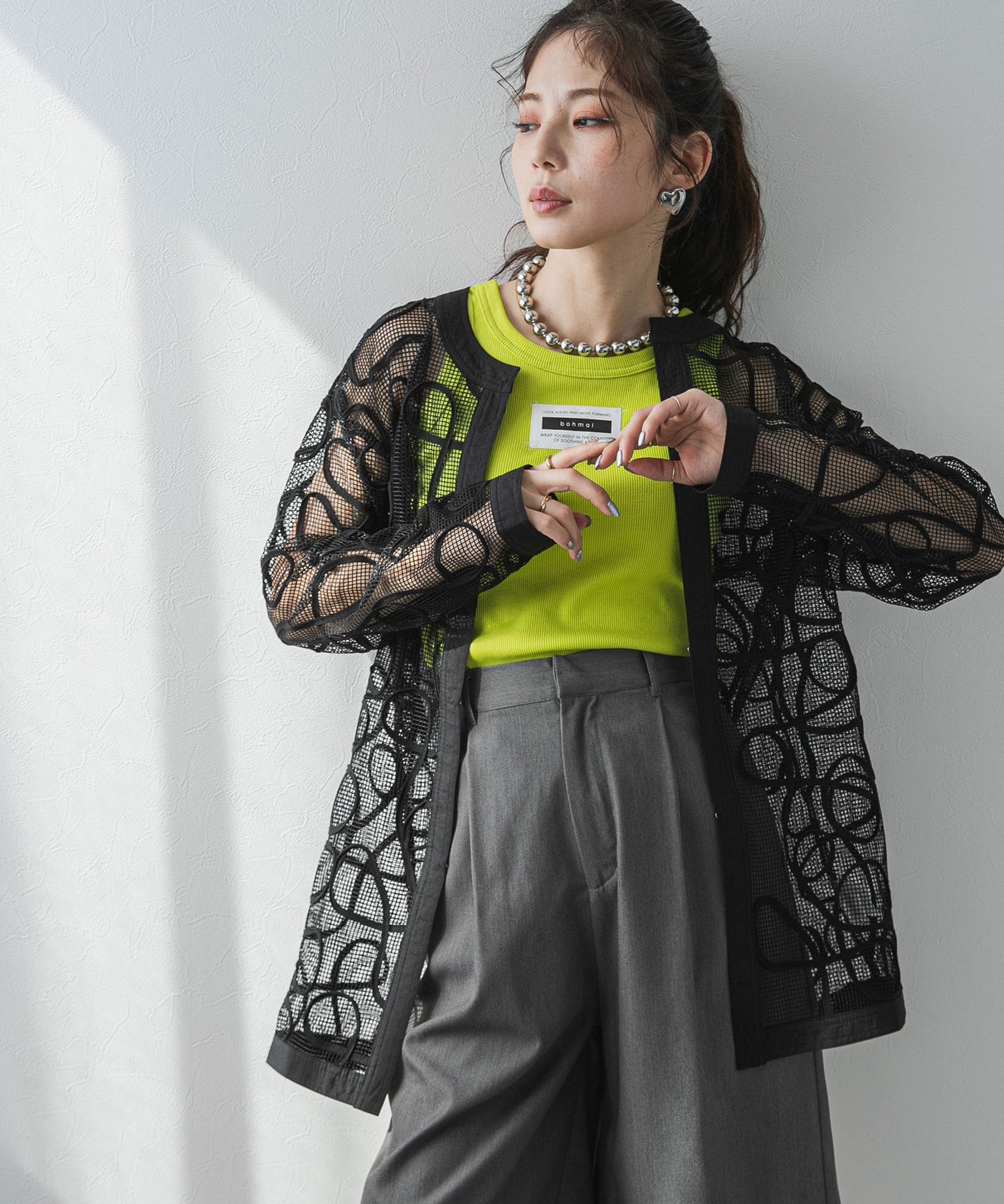 カーディガン 「最上もが」コード刺繍メッシュチュニックカーデ レディース 最上もが着用】コード刺繍メッシュチュニックカーデ