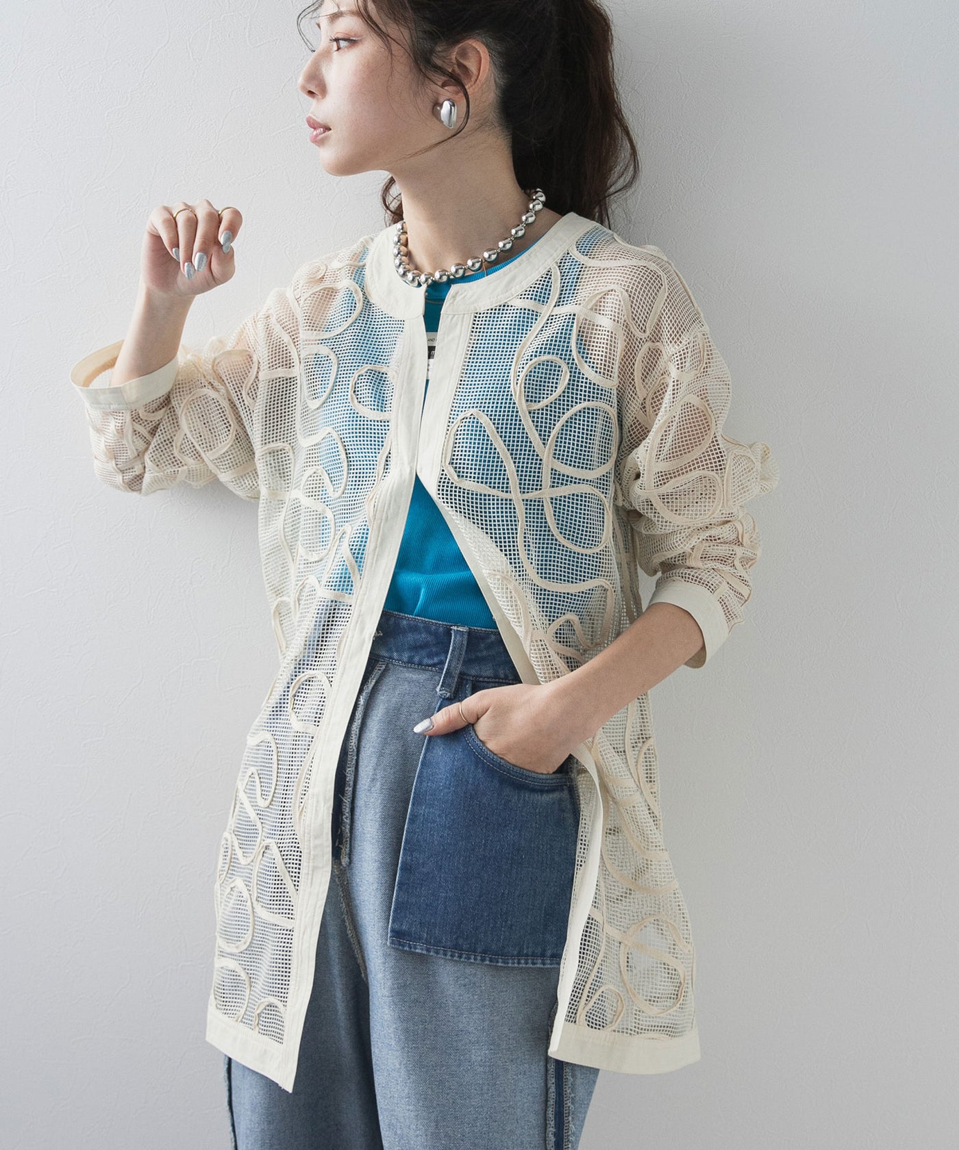 最上もが着用】コード刺繍メッシュチュニックカーデ – レディース