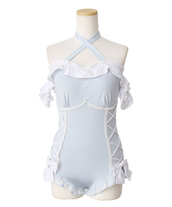 オフショルダハート十字架レースアップ水着