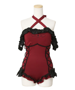 オフショルハート十字架レースアップ水着