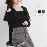 ビッグカラーオフショルリボンカットトップス