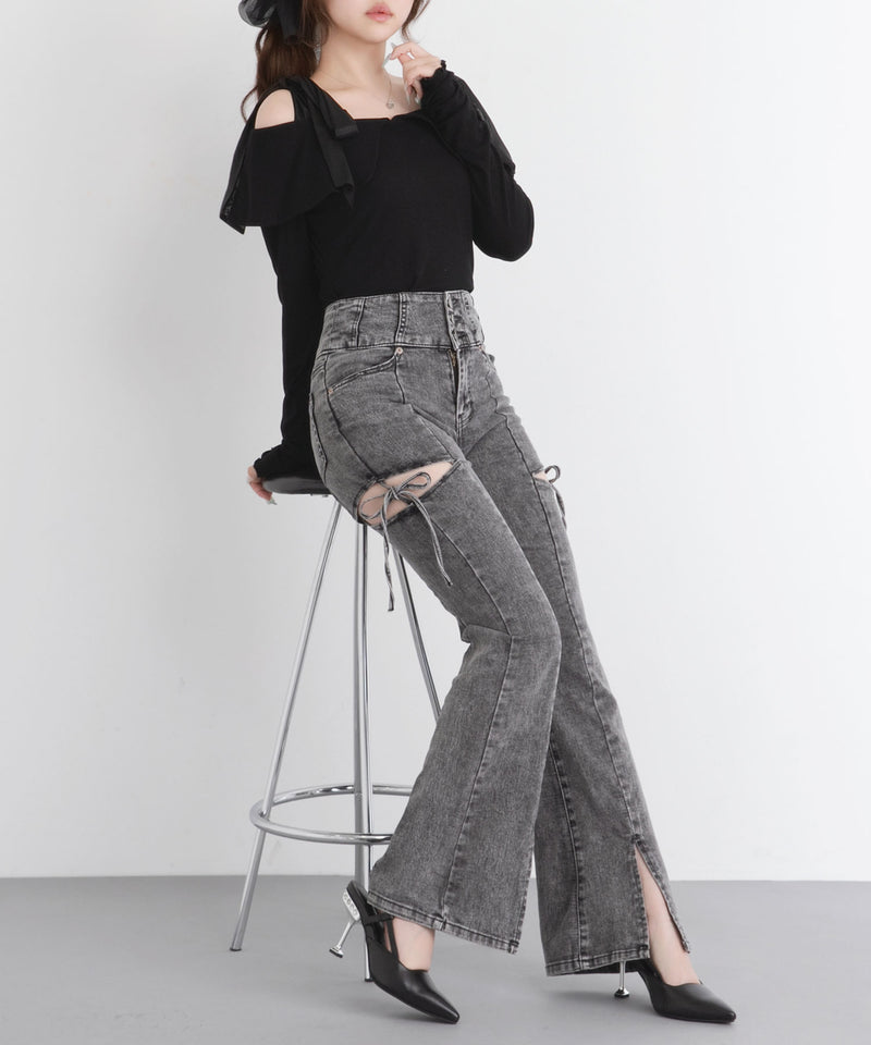 ビッグカラーオフショルリボンカットトップス