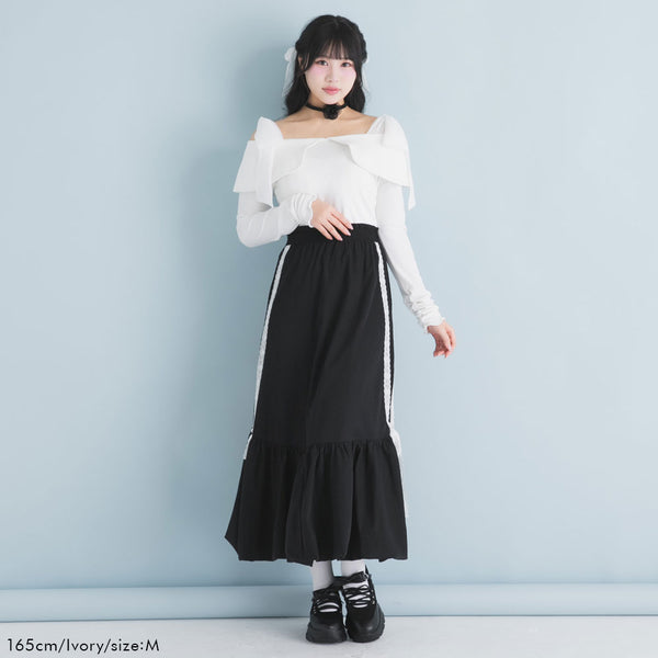 ビッグカラーオフショルリボンカットトップス