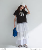 【メール便】チュールレイヤード箔プリントTシャツ